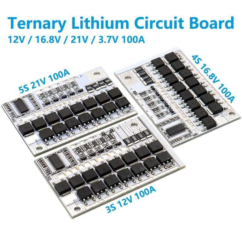 5S 4S 3S BMS 100A 21V 18V 16.8V 12V 18650 Li-ion LMO Ternary Lithium Battery Protection Circuit Board Balance Charging