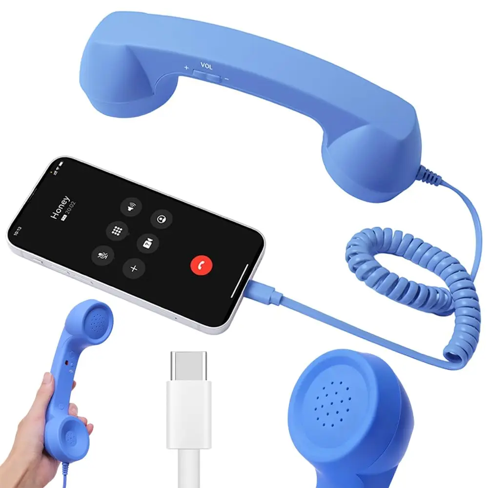 Retro Cell Phone Handset,Vintage Telephone Receiver Type-C audio without extra driver, Support call answer and voice chat