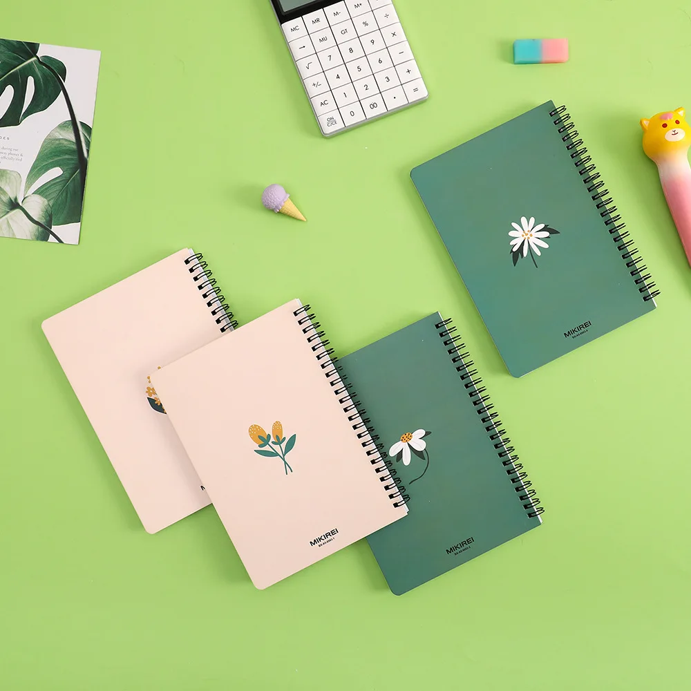 A5 Coil Notebook 80 Sheets Loose-leaf Notepad Flower Cover Paper Diary Planner Line Exercise Book Office School Stationery