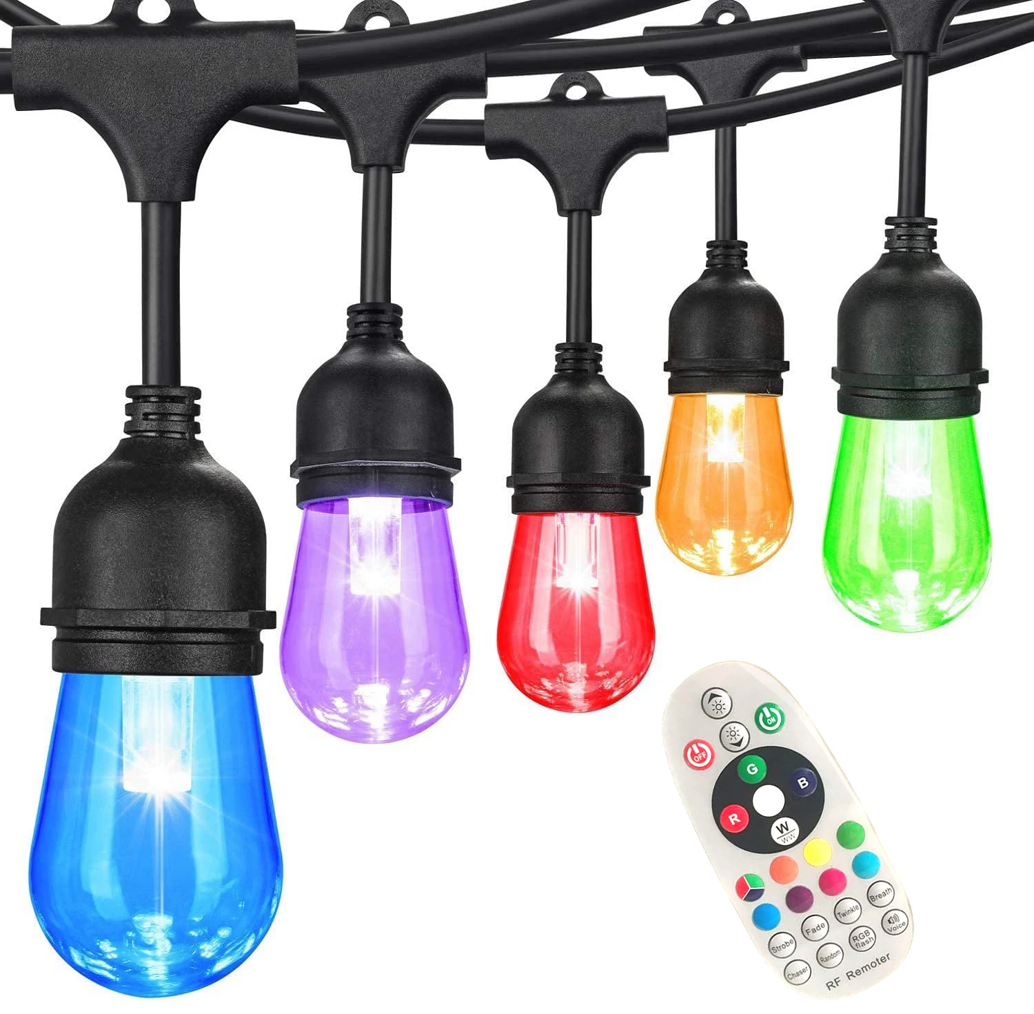 Outdoor String Lights 48FT RGB Outdoor Patio Lights Outdoor with Remote LED Waterproof Shatterproof Color Changing Cafe Lights