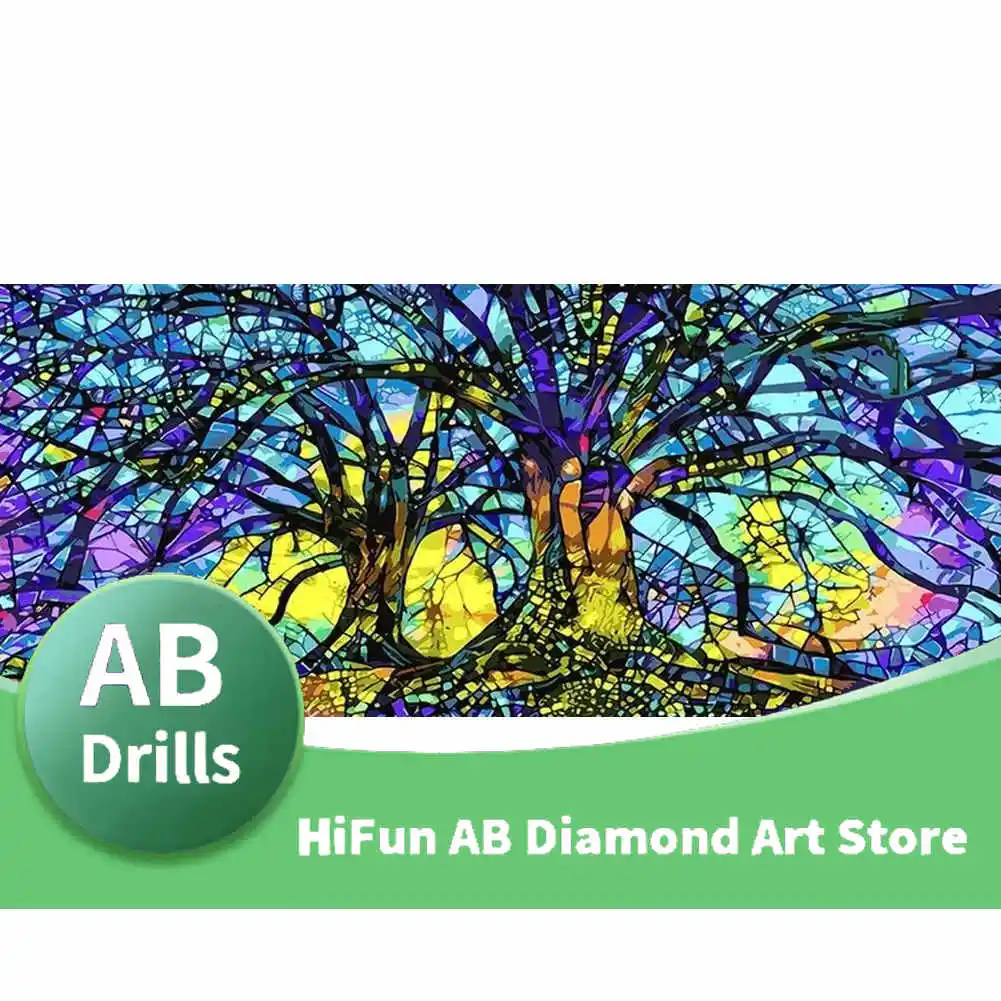 Diy AB Diamond Painting Landscape Tree Abstract 5D Diamond Mosaic Tempered Glass Wall Art Decoration Gift Rhinrstone Pictures