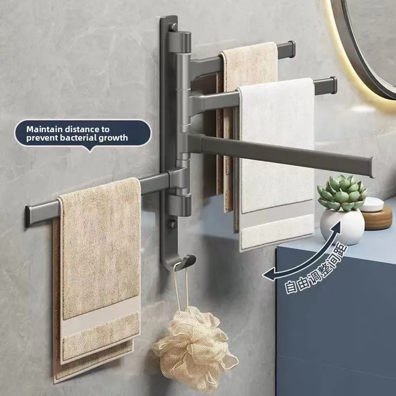 

Bathroom Towel Rack Rotatable Towel Holder Rotatable Stainless Steel 3/4/5 Towel Bars Kitchen Shelf Hanger Wall Mounted