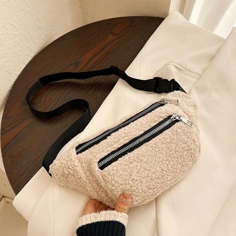 Plush Women Waist Bag Solid Color Belt Bags Shoulder Crossbody Chest Bag Brand Designer Female Fanny Pack Banana Hip Purse