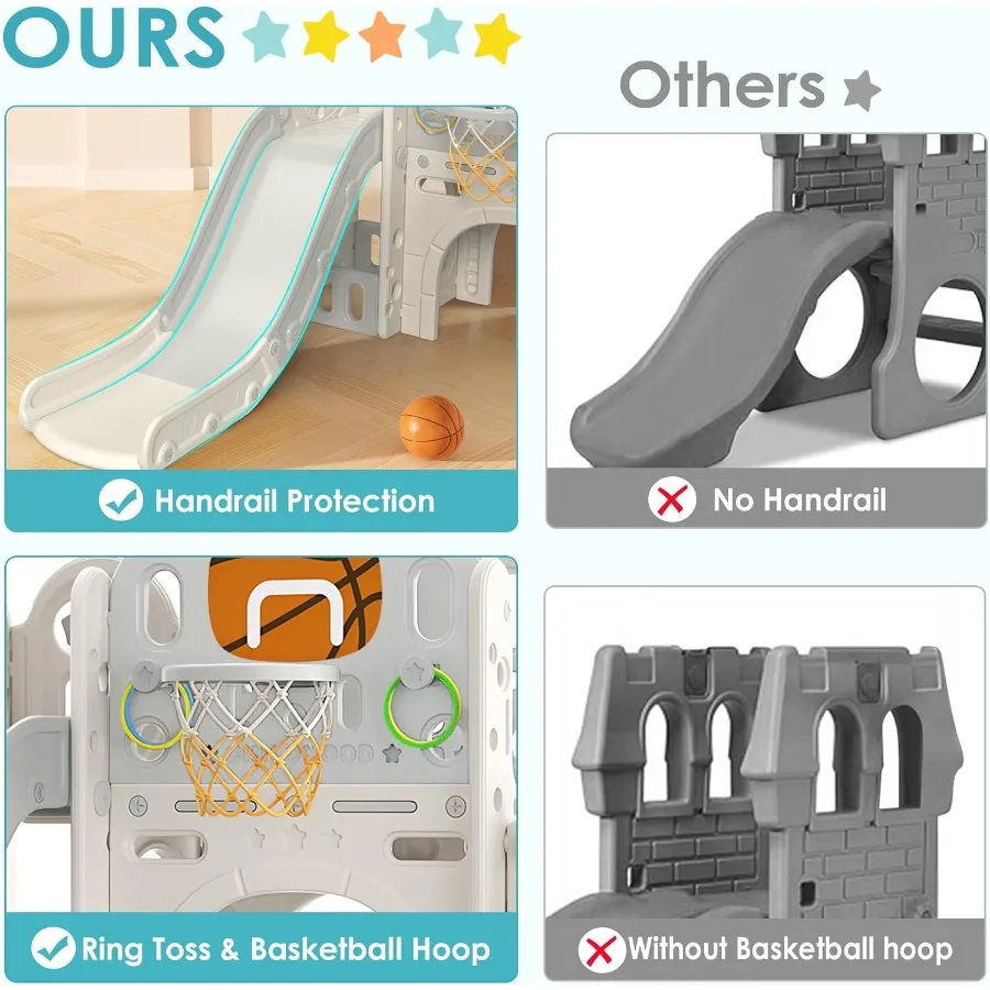 9 in 1 Toddler Slide Kid Slide for Toddlers Age 13 with Ring Toss Basketball Hoop and Telescope Indoor Outdoor Playset Playgrou