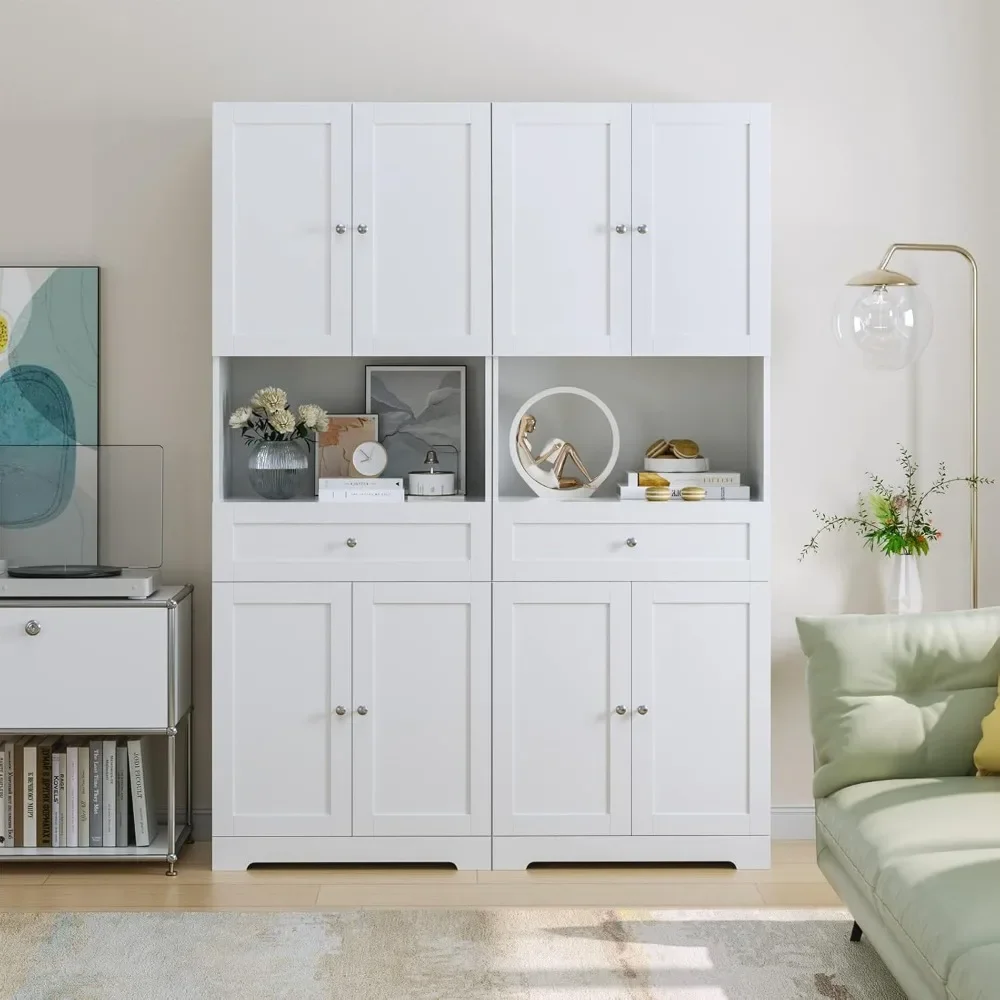 Tall Bathroom Storage Cabinets, Modern Linen Storage Cabinet with 4 Doors & Shelves & Drawer, 67" H Tall Storage Cabinet