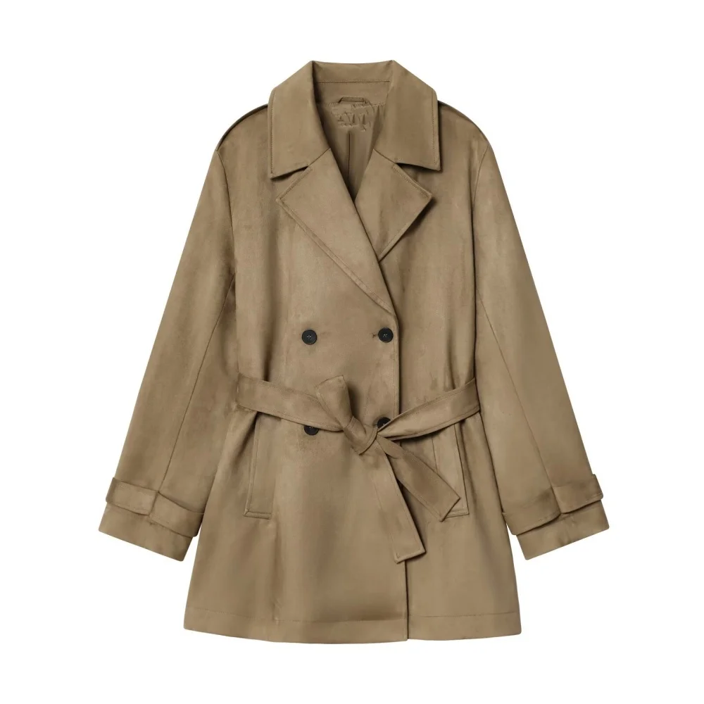 

Taop&Za's new women's fashion casual lapel long sleeved pocket with suede effect short windbreaker jacket
