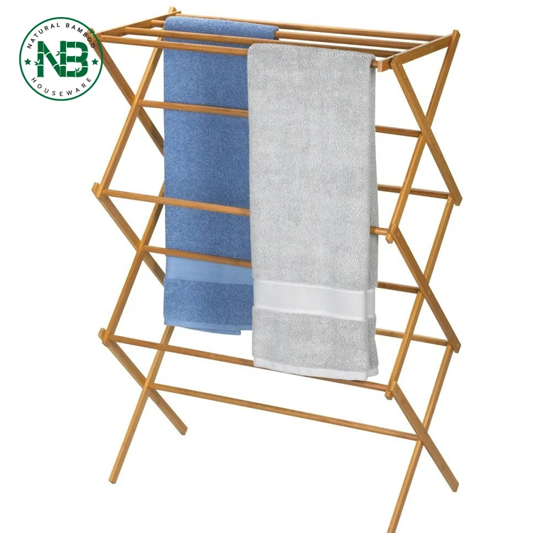 Tall Indoor Folding Bamboo Clothes Drying Rack Holder Laundry and Hang Clothes Towel Collapsible for Bathroom Bedroom