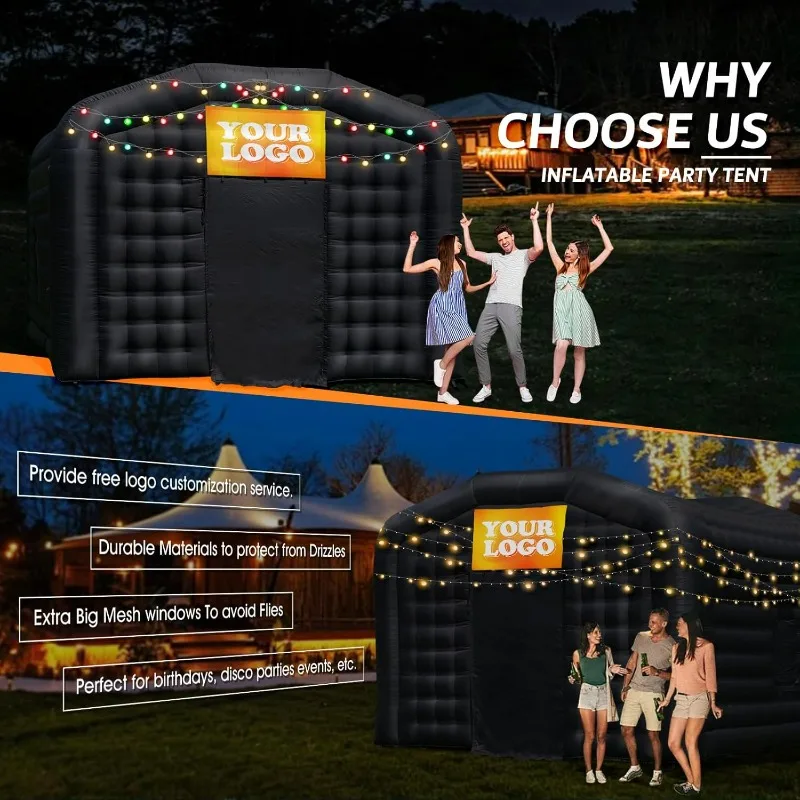 Large Black Inflatable Night Club 18x16x12Ft Inflatable Party Tent with Logo Area Disco Cube for Wedding Birthday Raves Dance