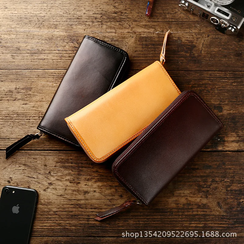 Gege plant tanned cow leather handmade business long purse purse cloth retro handbag male