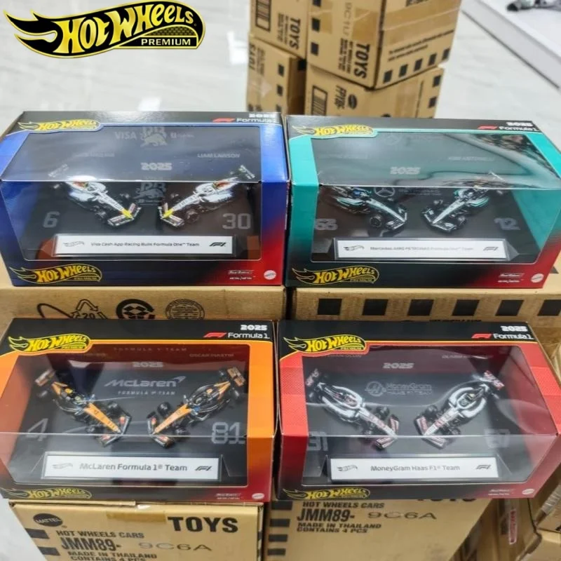 hot-wheels-premium-gold-label-2025-f1-racing-car-model-mclaren-mercedes-red-bull-haas-twin-pack-gift-box-alloy-diecast