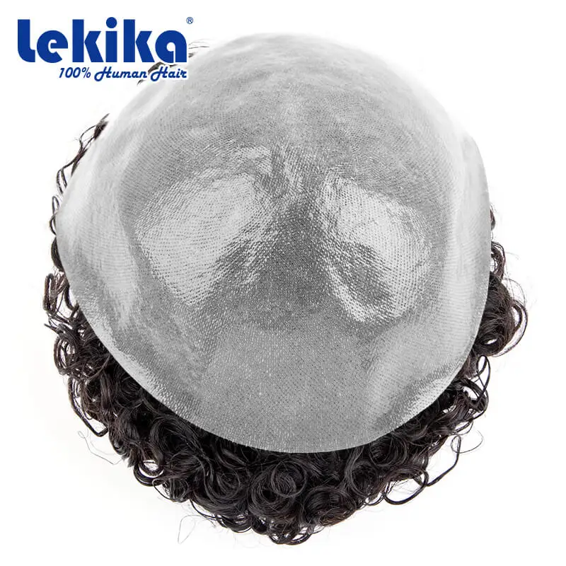 20mm Curly Toupee For Men 0.08-0.10mm Double knotted Natural Hairline Men Wig 100% Human Hair System Unit Male Hair Prosthesis