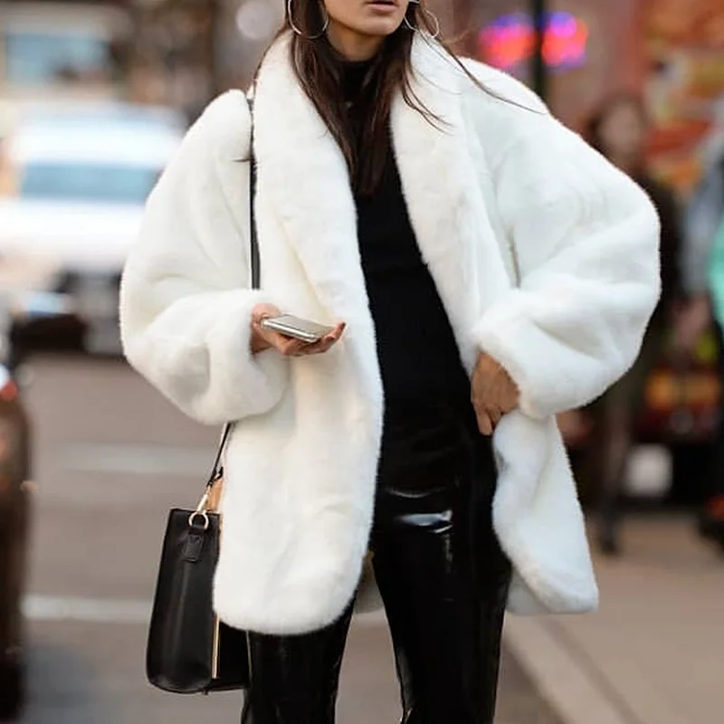 White Fur Jacket Winter Oversized Thick Warm White Fluffy Faux Fur Coat Women Loose Casual Stylish Korean Fashion Streetwear