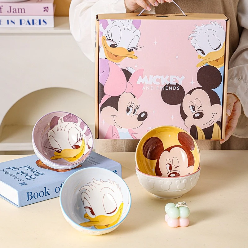 

Anime Donald Duck Minnie Ceramic bowl.High-appearance-level Ceramic tableware Cute children's tableware Adult tablewar