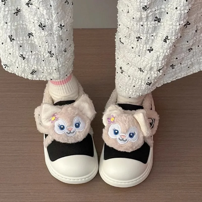 Disney winter Lingna Belle cute warm home women's shoes cartoon doll non-slip thick-soled outdoor wear casual plush cotton shoes