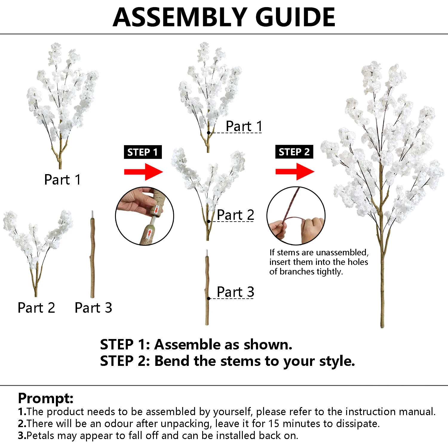 100-220cm Artificial White cherry Tree plant Branches Realistic Fake Silk leaves indoor decoration Faux Plant for Home Wedding