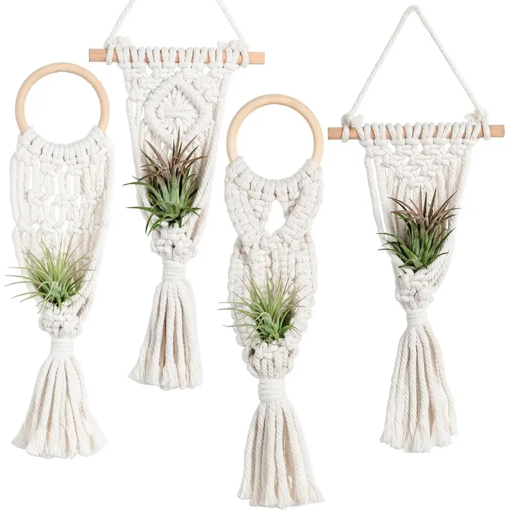 4 Pack Air Plants Holders Stand Air Plant Hanger Indoor Hanging Planter Basket or Tillanas Display, Boho Home Decoration Gift Id