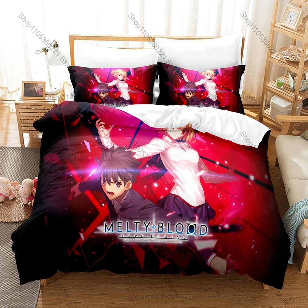 Melty Blood Neco Arc Duvet Cover + 2 Pillowcases Funny Meme Neco Arc Graphic 3Pcs Zipper Quilt Cover Fighting Game Collector