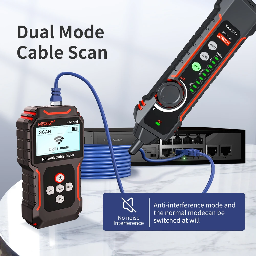 Imagem -03 - Noyafa-network Cabo Tester Cabo Tracker Detectar Comprimento Teste de Continuidade Ncv e Lâmpada Cat5 Cat6 Poe Nf8209s