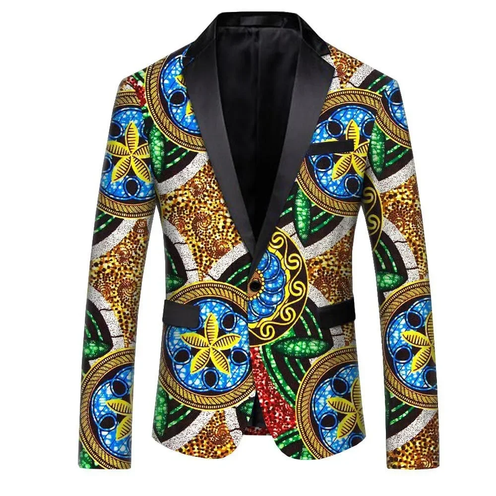 HOO 2024 Men's New African Ethnic Batik Printed Cotton Leisure   blazer