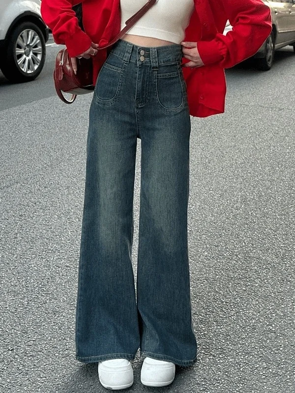 

Женские расклешенные джинсы на подкладке Fce, осенне-зимние широкие брюки с высокой талией, удобные свободные брюки Bootcut