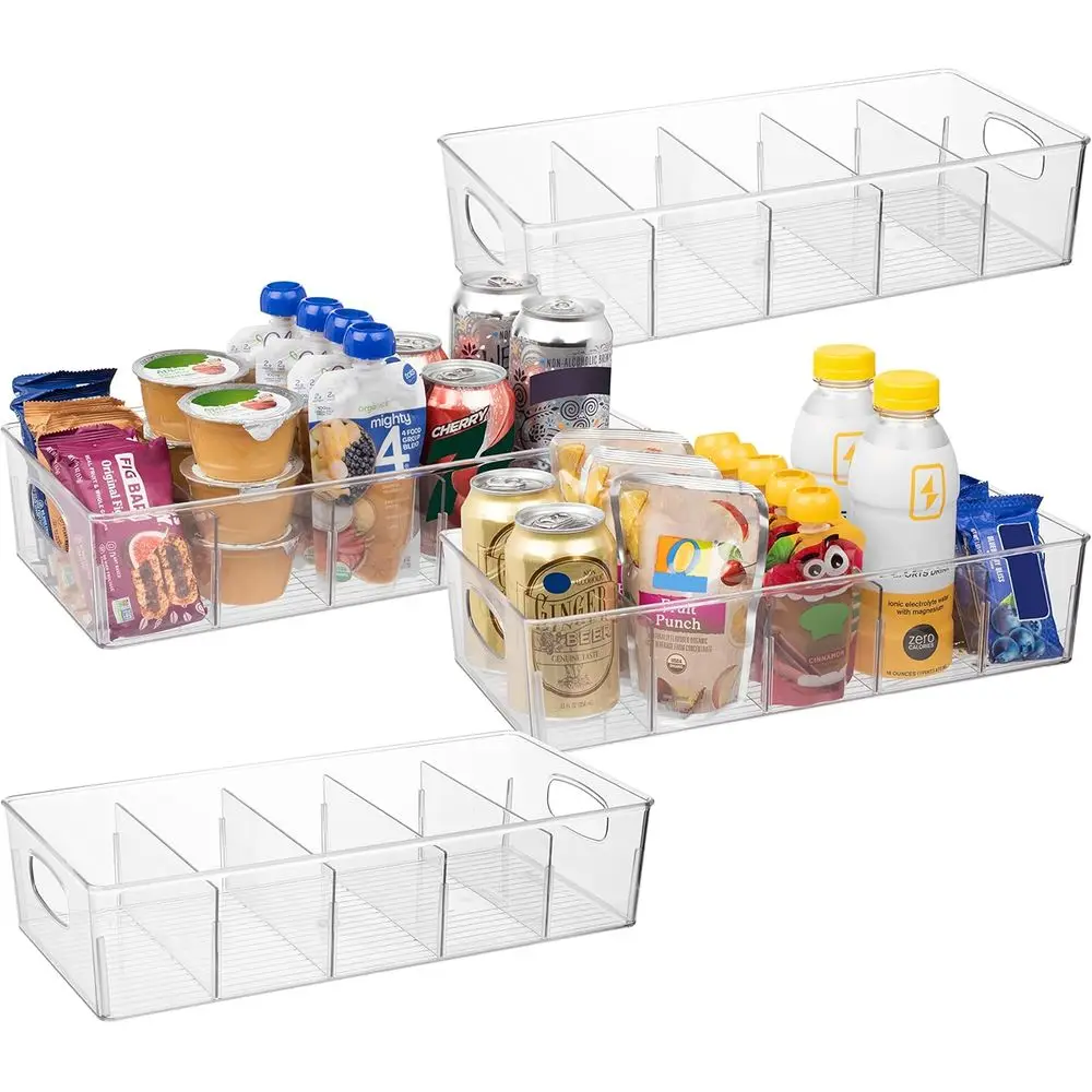 

Extra Large Kitchen Storage Bins with Removable Dividers - Ideal for Pantry, Refrigerator, and Cabinet Organization (Set of 4)