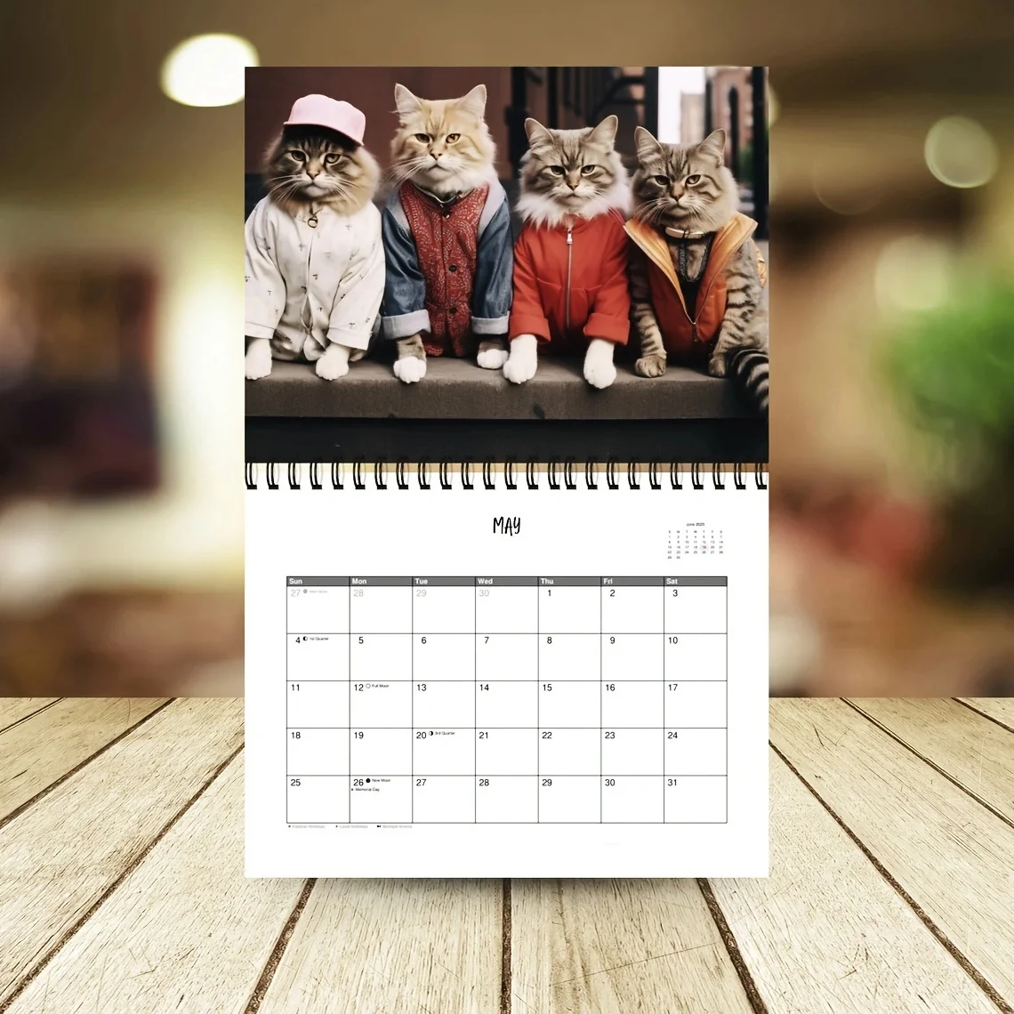 2025 Fashionable Cats Monthly Wall Calendar Cute Cat Themed Hanging Calendar for Cat Lovers Festival Party Decoration Gift Idea