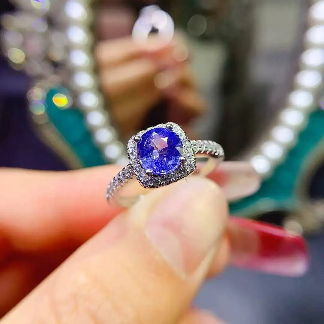 KJJEAXCMY Fine Jewelry Natural Sri Lanka sapphire Ring S925 Pure Silver Exquisite Inlaid High Clarity Gems Support Testing Birt