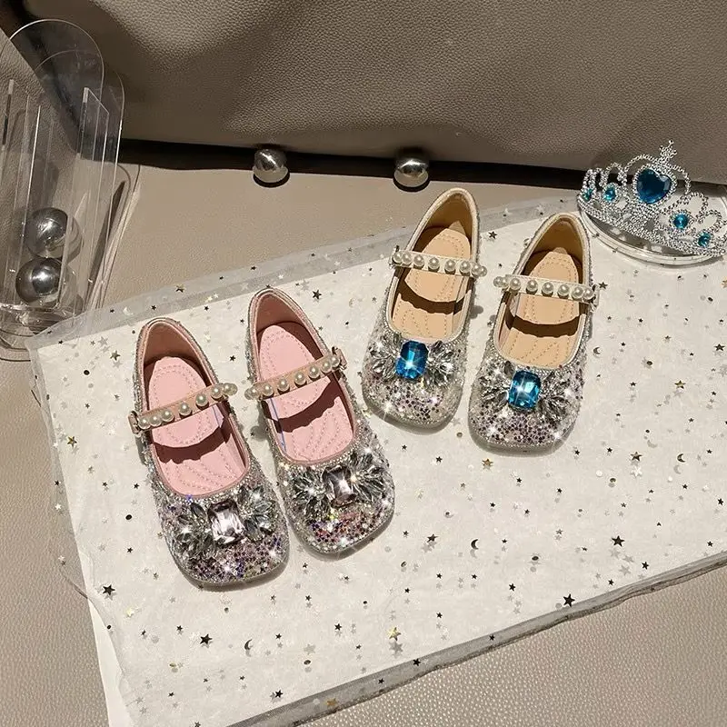 2026 Spring Autumn New Princess Shoes Crystal Pearl Sequins Girls Party Wear Footwear Fashionable Design