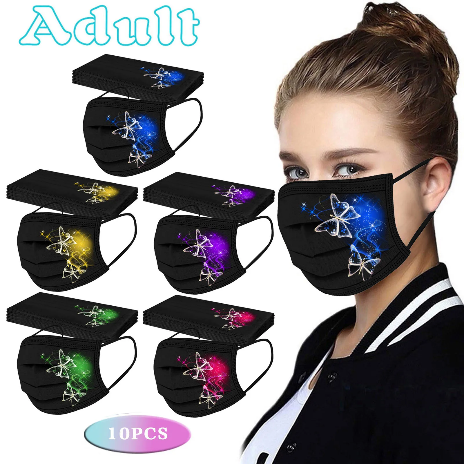 10PC Erwachsene Schmetterling Gedruckt Maske Einweg Schutz Gesicht Maske Mund Abdeckung Atmungsaktive Maske masque mascarillas ма Salah