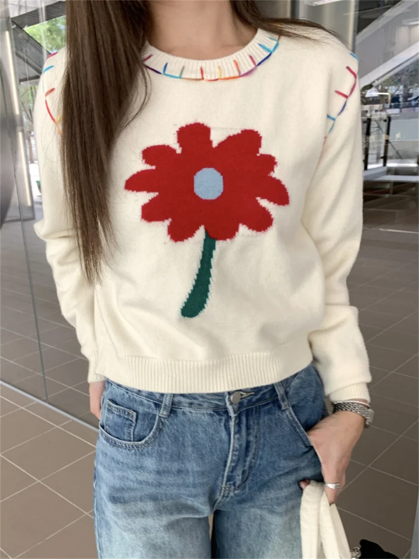 

PLAMTEE Apricot Women Sweaters Sweet Chic Knitted Pullovers Gentle Stylish Autumn Full Sleeve Slim New Florals Gentle Camping