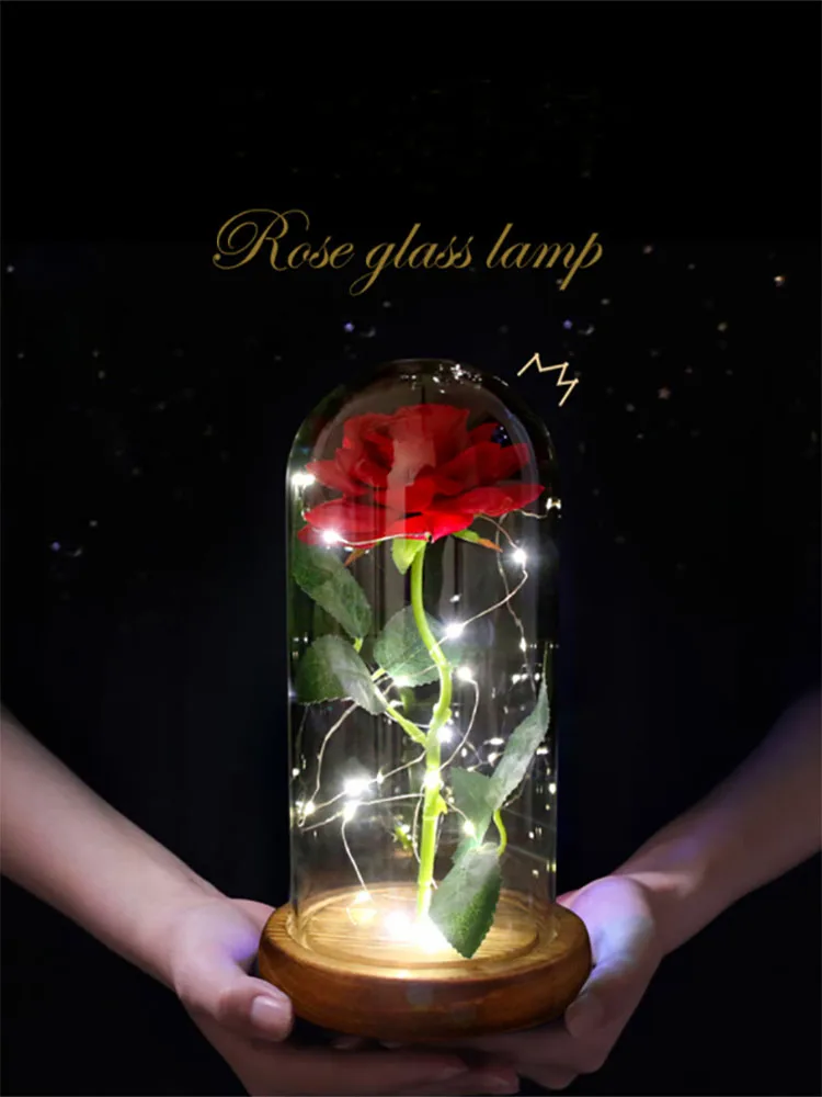 Light up glass box Artificial red rose bouquet exqiosote floral gifts f girl boy friend wife Christmas new year valentine gift