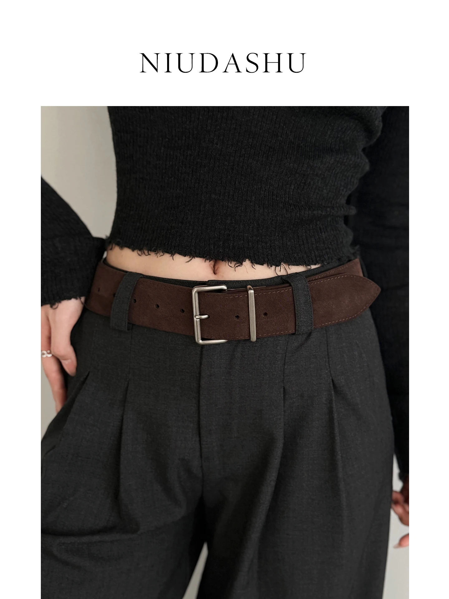 秋冬新作-レディースベルト-コーヒーカラー-本革装飾-シンプルで多用途なデザインセンセーション-ウエストシール-ジーンズベルト-ベルベット表面-ワイド