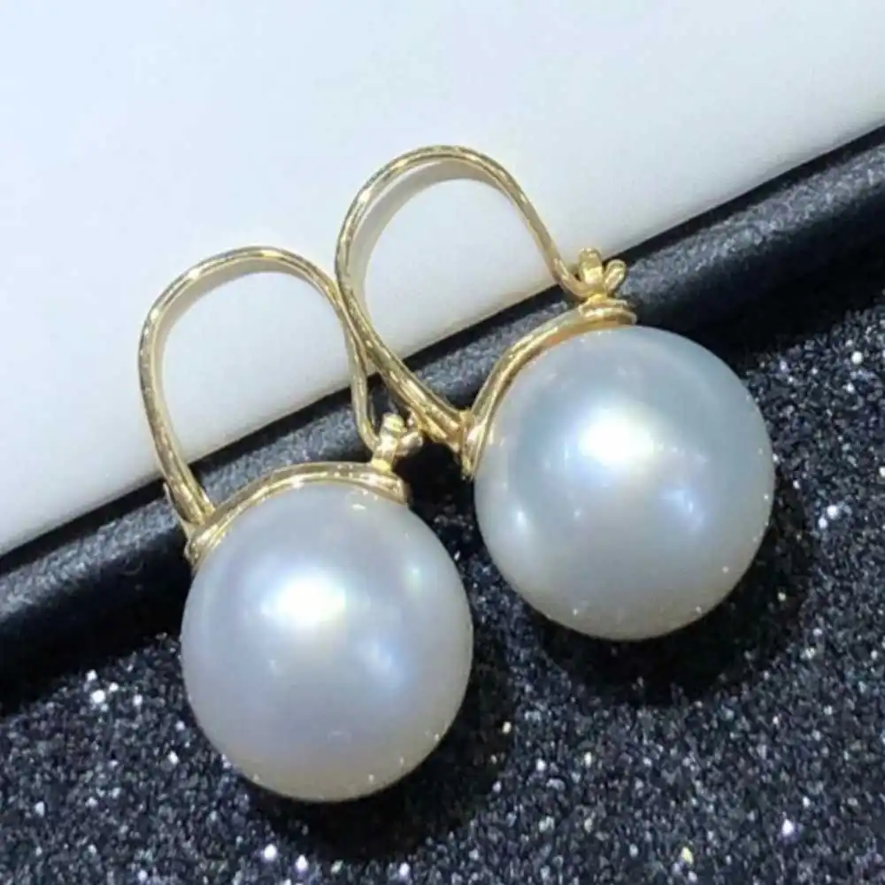 

16MM Highlights Pearl white Shell Pearl Earrings 18K Classic Party New Lucky Beautiful