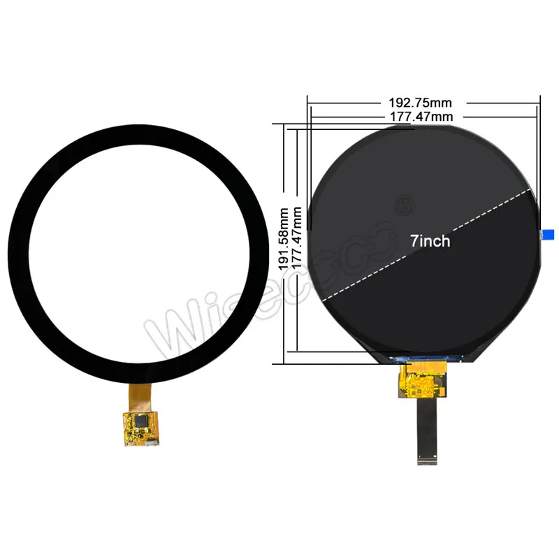 7 Inch Circular Display 1080x1080 IPS Round LCD Display Capacitive Touch Screen for Home Appliance MIPI Driver Board