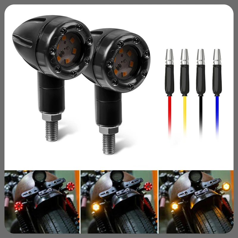 مصباح خلفي للدراجة النارية رصاصة ، مصباح تشغيل نهاري ليد ، مصباح دوار للدراجة النارية ، مصباح فرامل ، إكسسوارات تجديد تصميم الدراجات النارية البلاستيكية ، 2: 1 #1