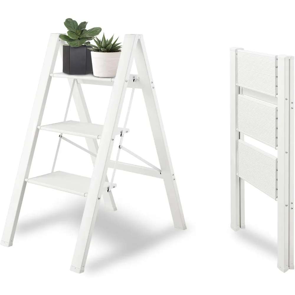 3 Step Ladder, Folding Step Stool with Wide Anti-Slip Pedals,Max Load 330 Lbs Capacity,Lightweight Aluminum Sturdy Step Ladder,