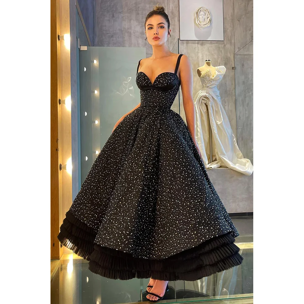 Elegant Evening Dress Sweetheart Spaghetti Straps Ruffles Prom Dress Ankle-Length Ball Gown Women\'s Party Dress Celebrity Dress