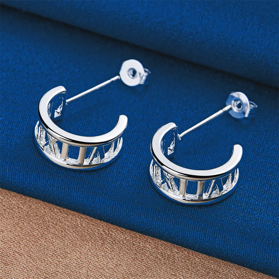 925 Sterling Silver Exquisite Hollow Roman Pattern Stud Earrings for Women Fashion Wedding Gift Accessories Party