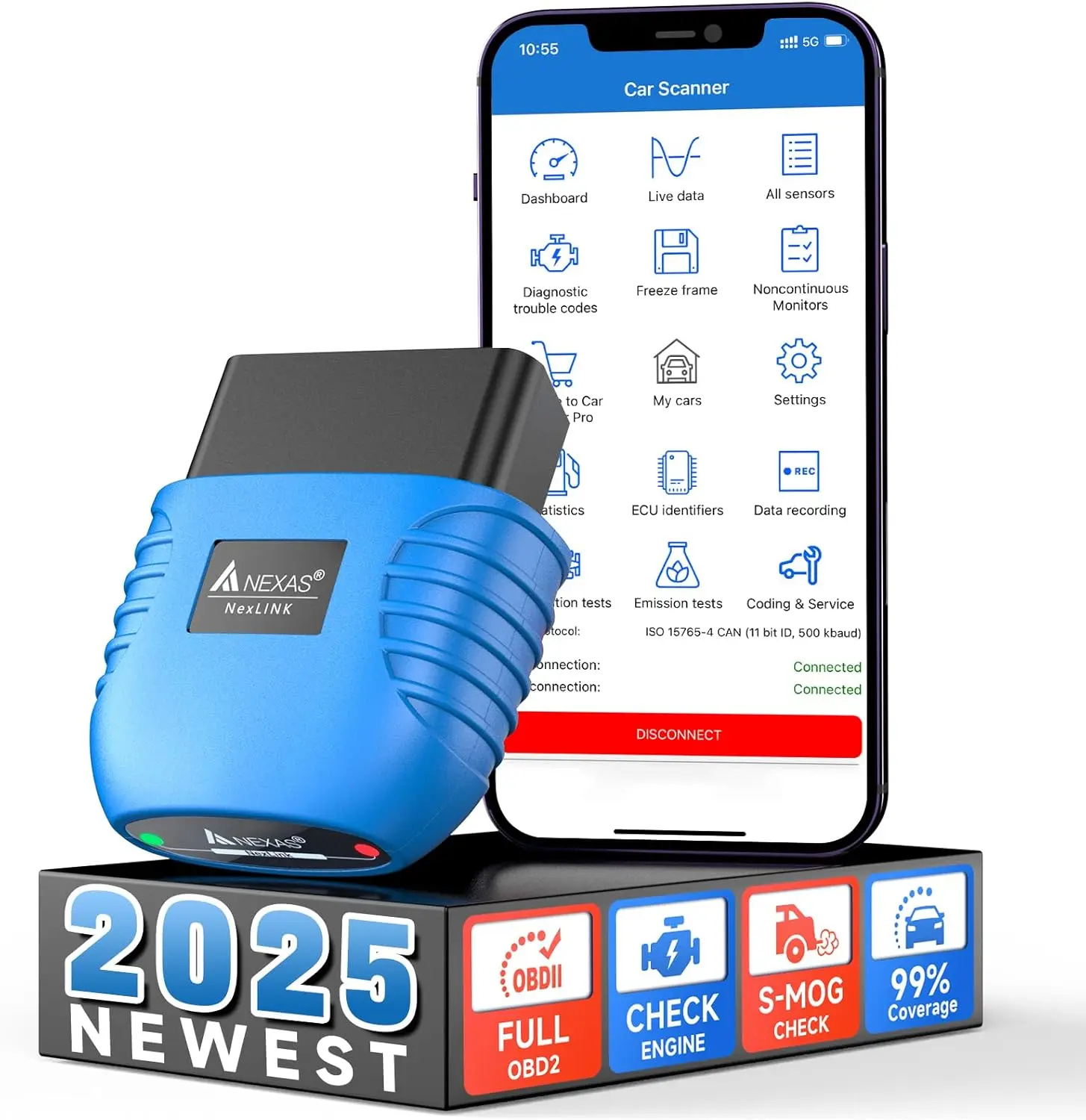 

NexLINK Bluetooth OBD2 Scanner - Check Engine Light Code Reader with Live Data, Works with iOS & Android