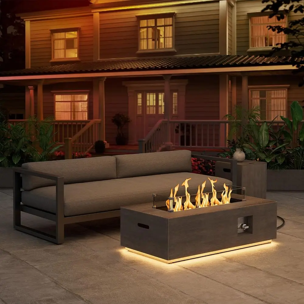 

Стол для уличного пропана с 42 светодиодами и защитой от ветра, крышкой, камнями и крышкой (серый/но)