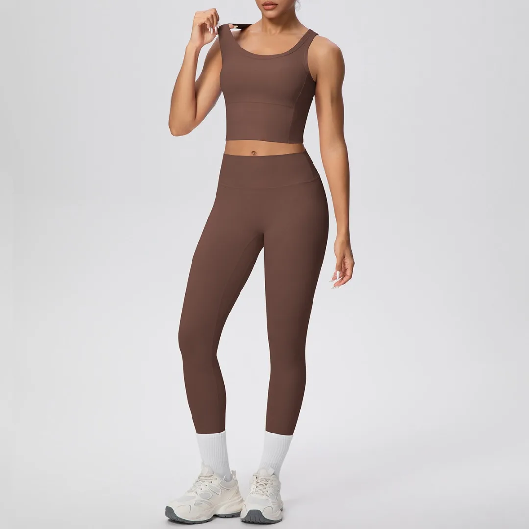 

High Waist Hip Lift Yoga Set Tight Backless Quick-Dry Shockproof Sports Vest Suit Outdoor Casual Running Fitness Leggings Set