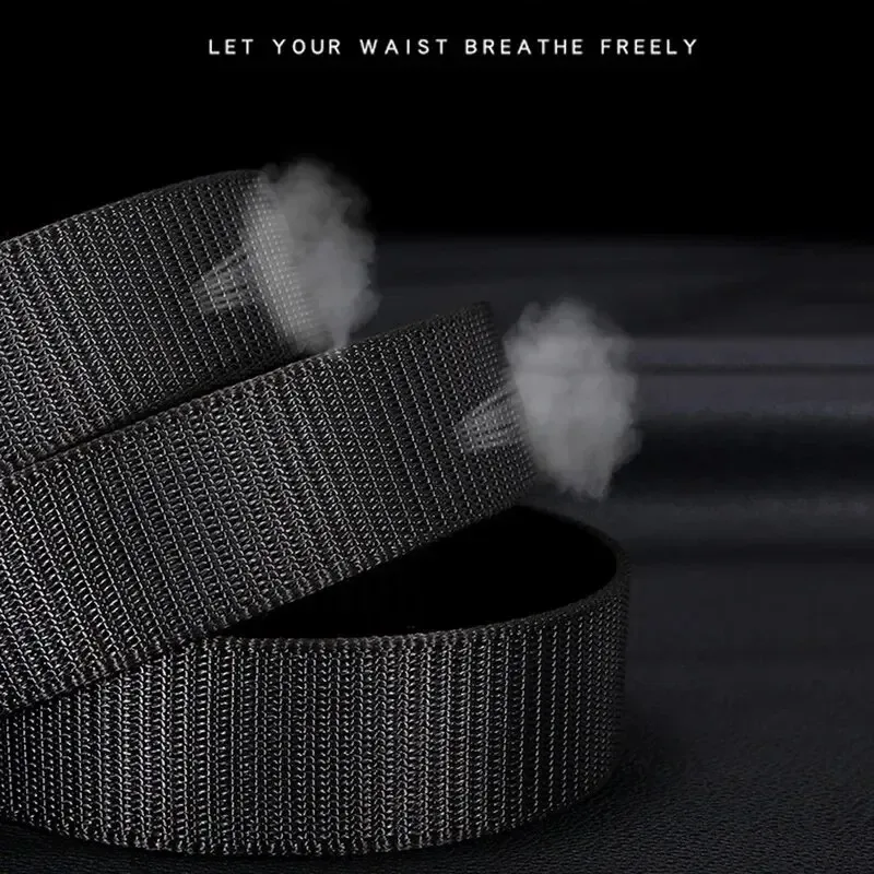 حزام رجالي بإبزيم معدني أوتوماتيكي من النايلون المقلد حزام عمل خارجي بدون أسنان مشبك تلقائي حزام قماش رياضي كاجوال
