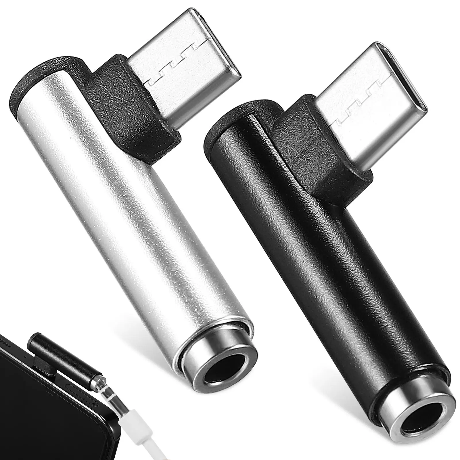 

2 Pcs Right Angle Headphone Adapter Aux Plastic Shell Converter USB-C to 3.5 Audio