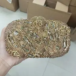 Golden Luxury Crystal Evening Bags for Women Blue Skull Finger Wedding Bridal Party Purse Day Clutches Customized