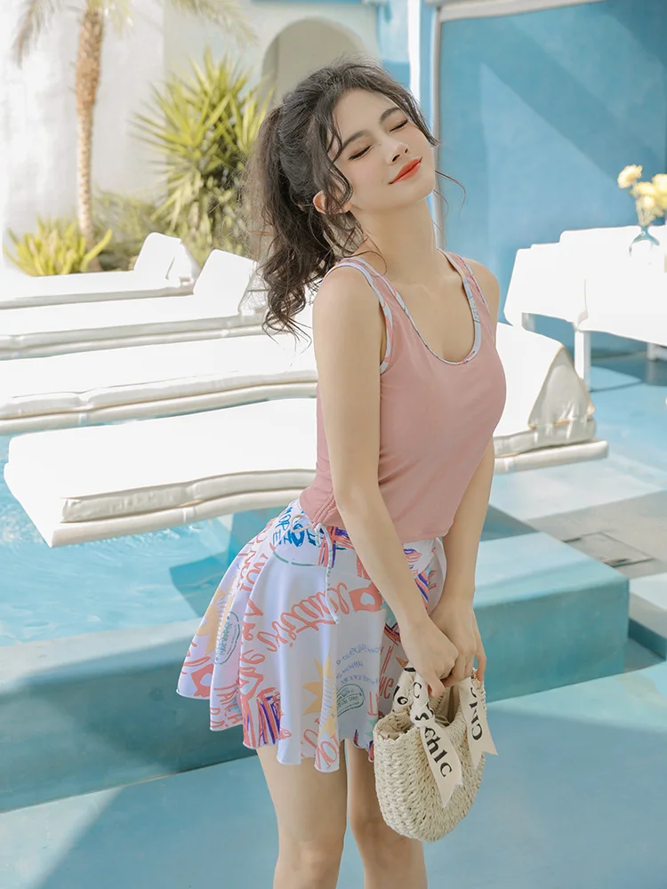 

Women's Tee-Piece Swimsuit Set Slimming Belly Covering Thermal Bathing Suit Sports Separate Design plus Size Fitn Swimwear