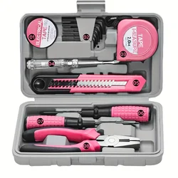 13pcs Pink Household DIY Tool Set for Women. Home, Office and College Dorm Small Tool Kit of Starter Basic Ladies Tools