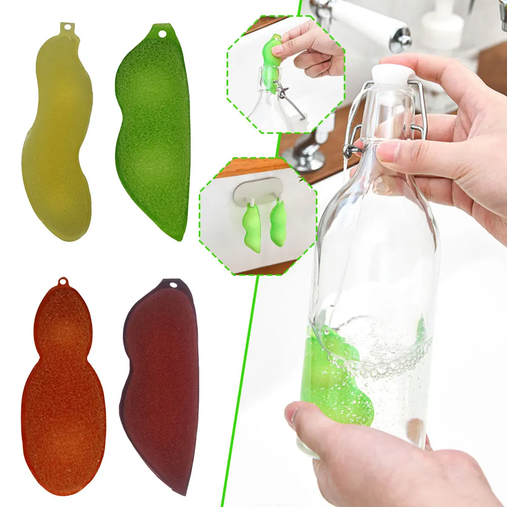 5Pcs Beans Shaped Bottle Cleaning Sponge Home Kitchen Glass Cup Coffee Tea Wine Drink Bottle Pea Cleaning Brush Scrubber Tool