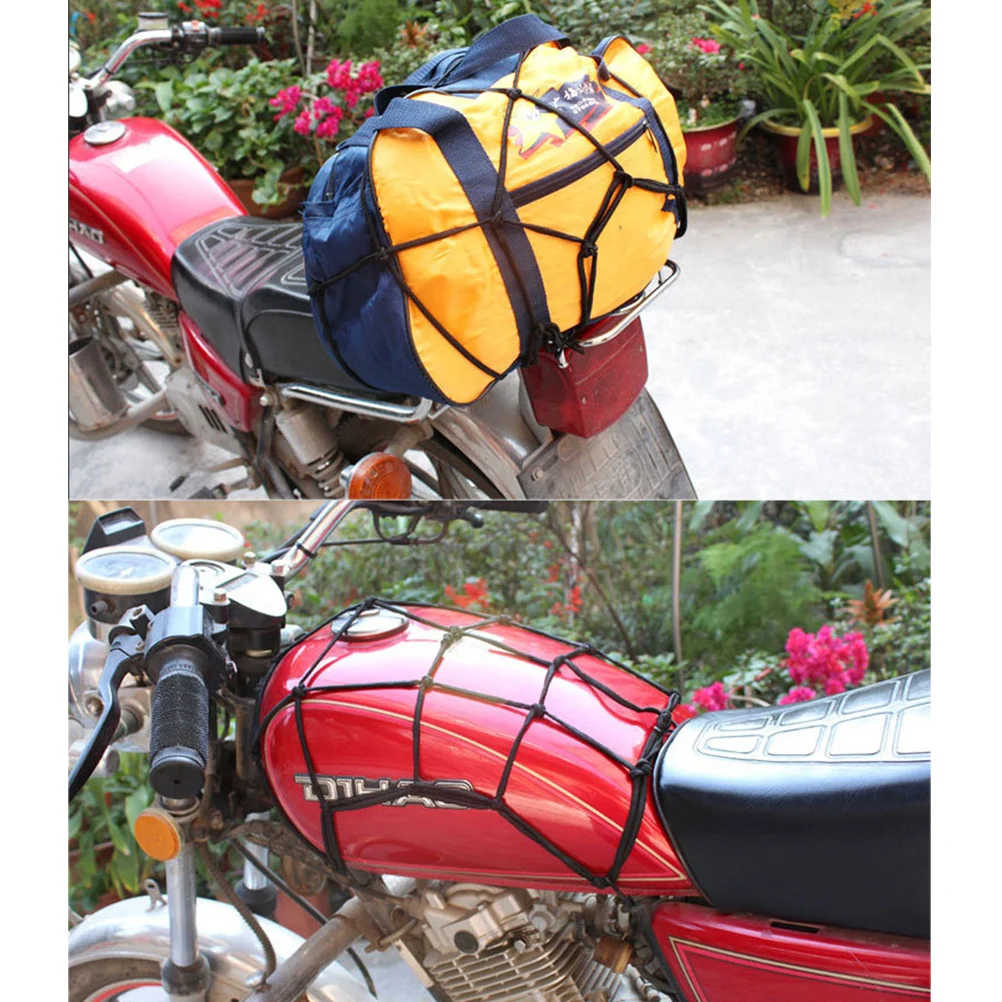 

Motorcycle Luggage Net Elastic Cargo Mesh Holder Bungee Net 6 Hooks 30x30cm for Scooter Moped Storage Motorcycle Bags