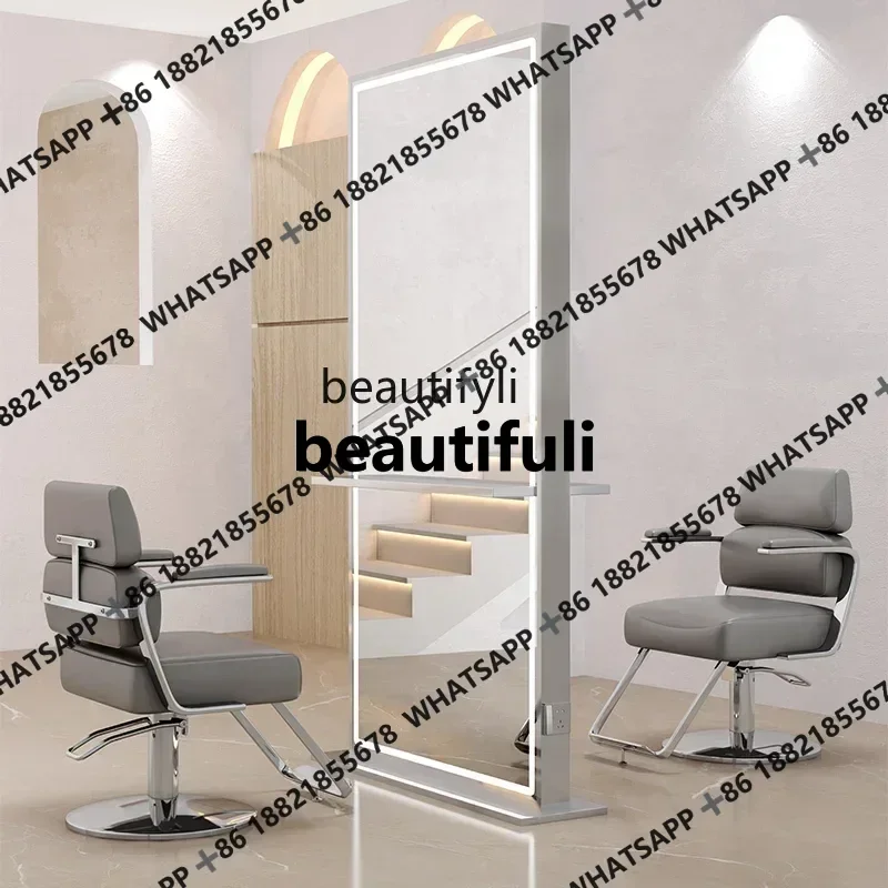 xxqHair Saloon Dedicated Mirror Hot Dyeing Floor Dressing Table Stainless Steel Hair Salon Hair Cutting Double Mirror