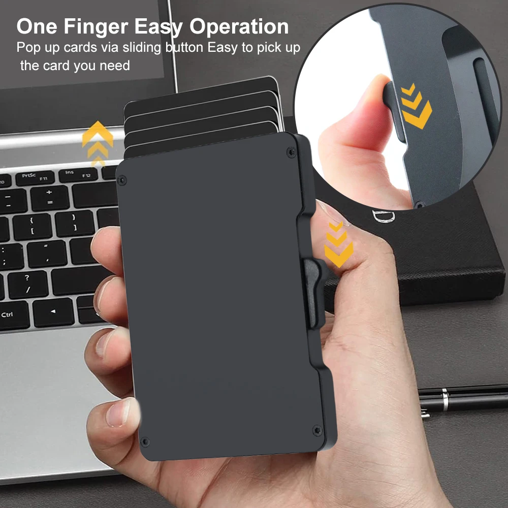 Geldbörse für Herren, Pop-Up RFID-blockierender Aluminium-Kreditkartenhalter | Fasst 9-13 Karten, integrierter Geldclip & Ausweisfenster – Detail 5